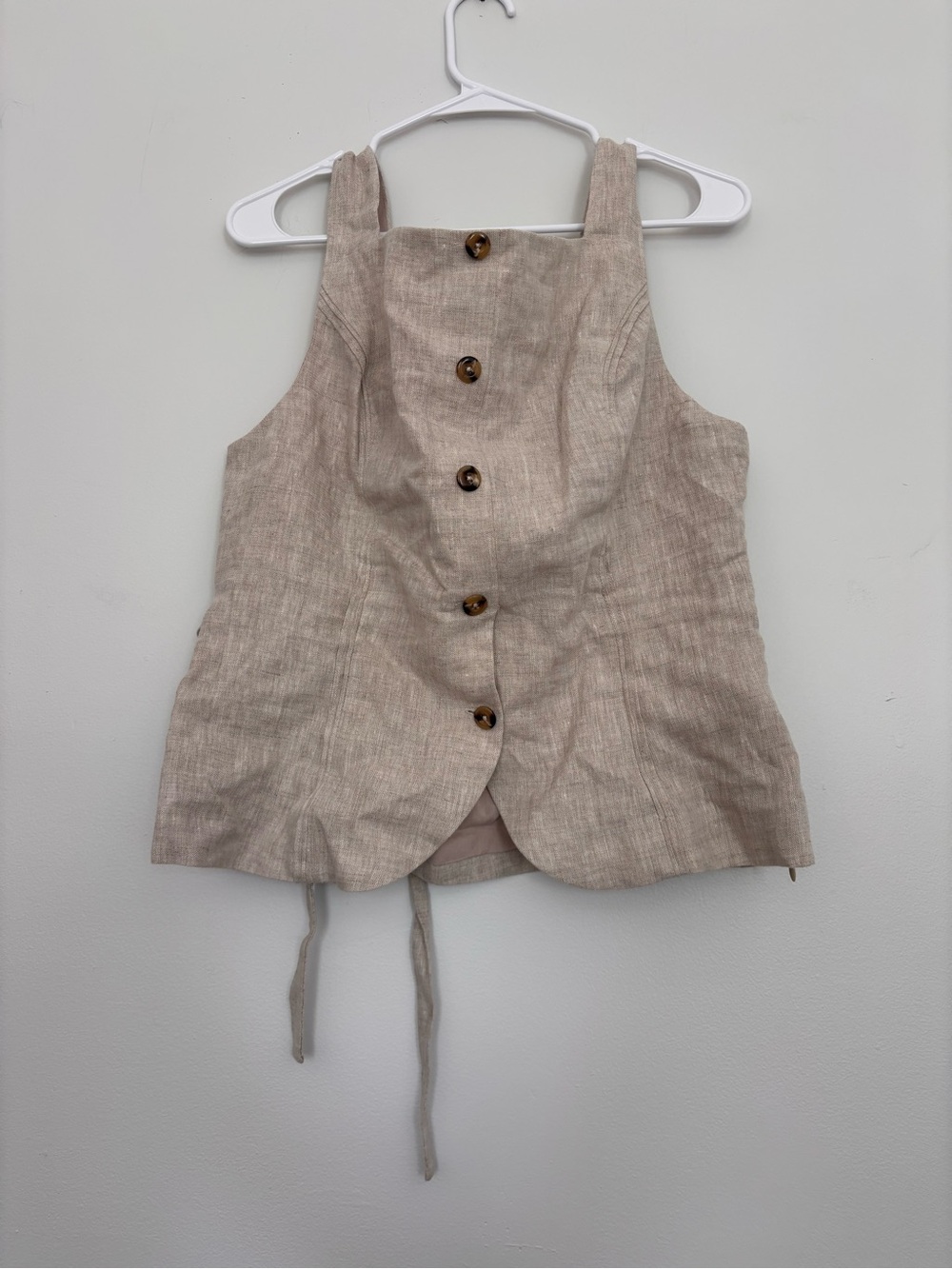 Reformation Beige Linen Top with Front Buttons